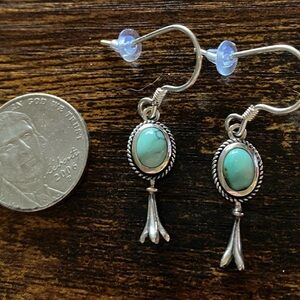 Small Squash Blossom in Sterling Silver and Turquoise Dangle Earrings